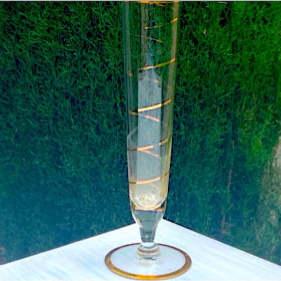 Antique Fine Art Ruffled Clear Glass Vase Original Vintage Tall Gold Flower Deco - Picture 4 of 7